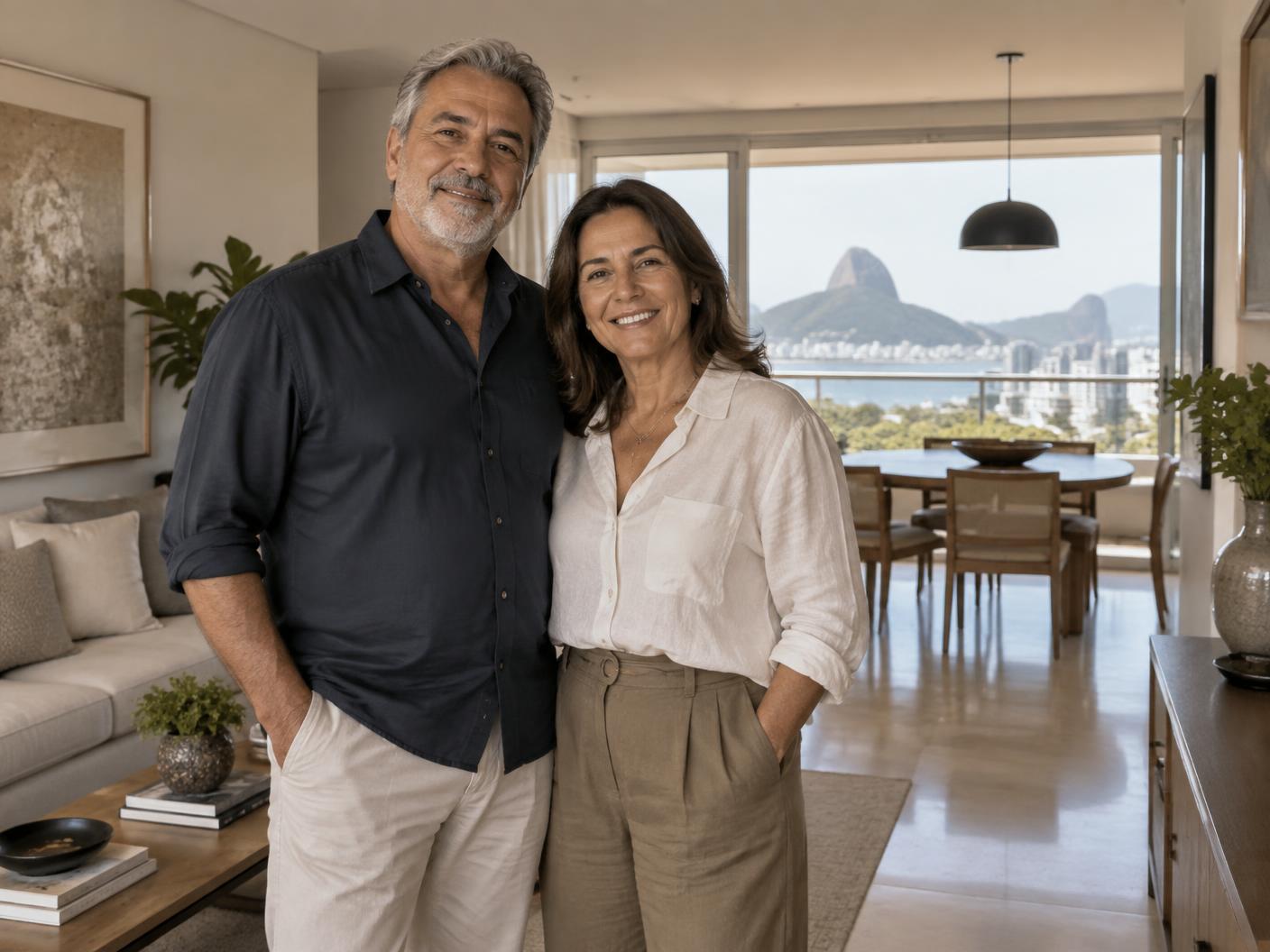 Casal maduro em imóvel residencial contemporâneo, em imagem ilustrativa